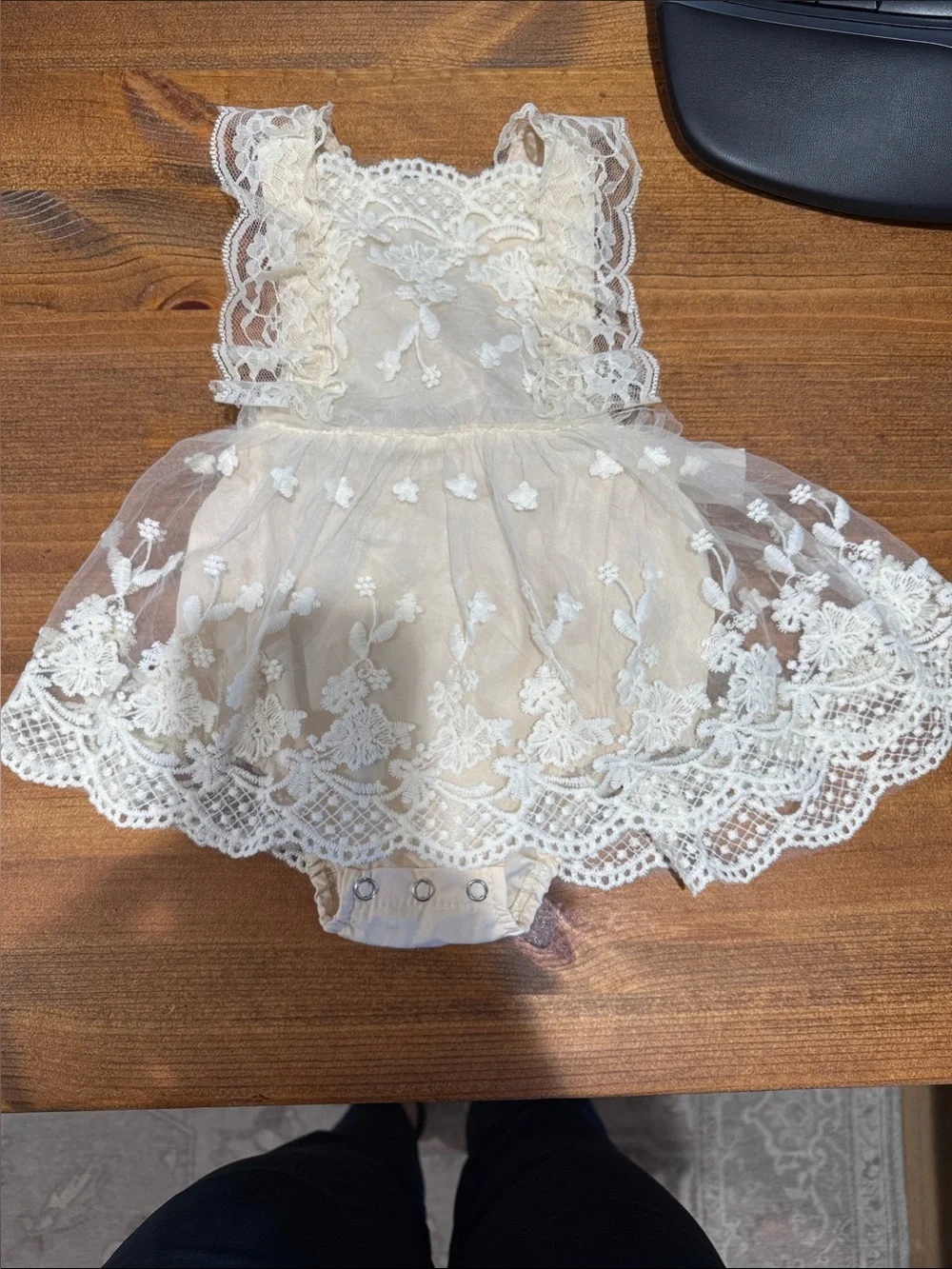 Ivory Lace Floral Baby Dress Bodysuit for Girls